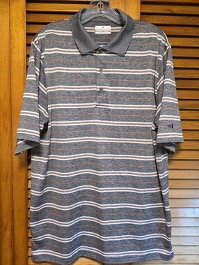 Grand Slam Polo Shirt Gray Striped Short Sleeve Men's Size LT